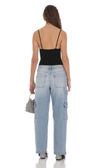 Cargo Wide Leg Jeans in Faded Denim
