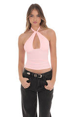 Cross Neck Halter Top in Baby Pink