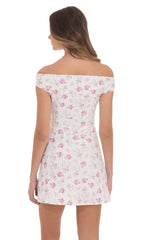 Off Shoulder Lace Floral Dress in White