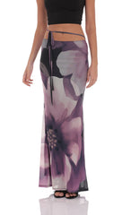 Mesh Floral Maxi Skirt in Purple