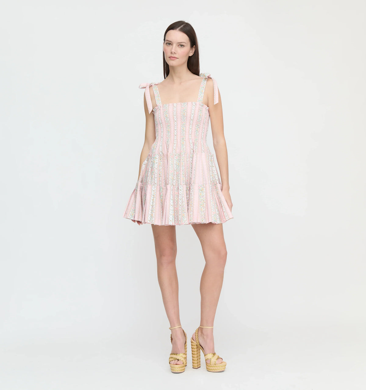 Couturebudthe Hill House X La Coqueta Ribbon Charlotte Nap Dress - Pink Floral Stripe