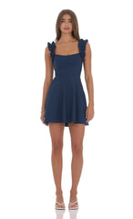 Ruffle Strap A-Line Dress In Navy