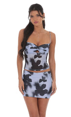 Mesh Printed Twist Keyhole Two Piece Set in Black and Blue