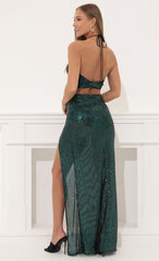 Ruched Sequin Set in Green
