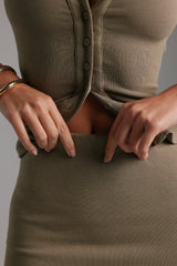 Sheveta Form-Ribbed A-Line Mini Skirt - Latte Taupe