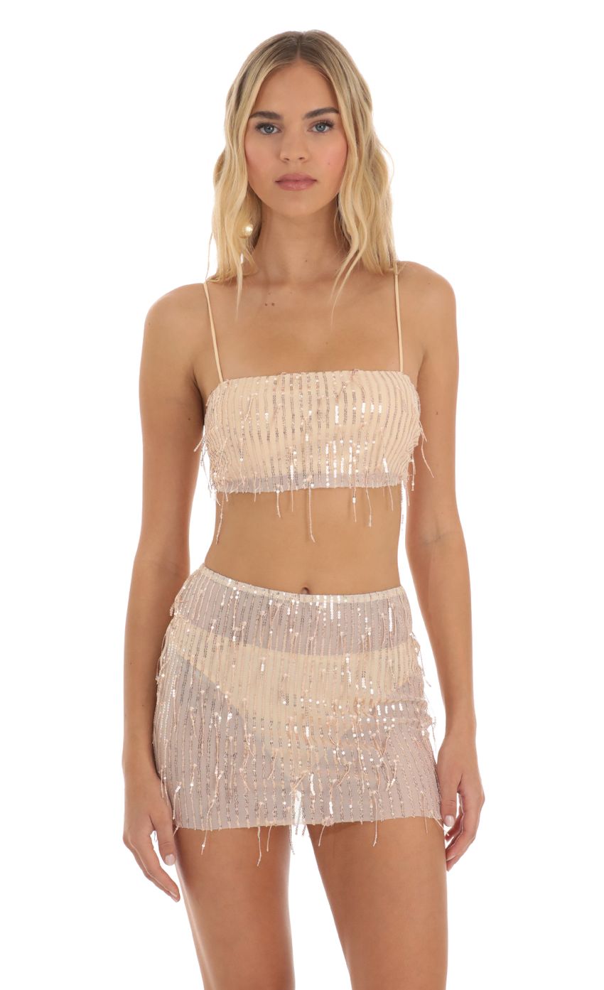 Sequin Fringe Three Piece Set in Rose Gold