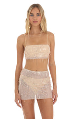 Sequin Fringe Three Piece Set in Rose Gold
