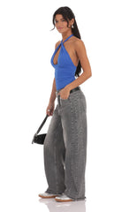Faded Cutoff Jeans in Grey Denim