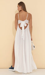 Crepe Embroidered Maxi Dress in White