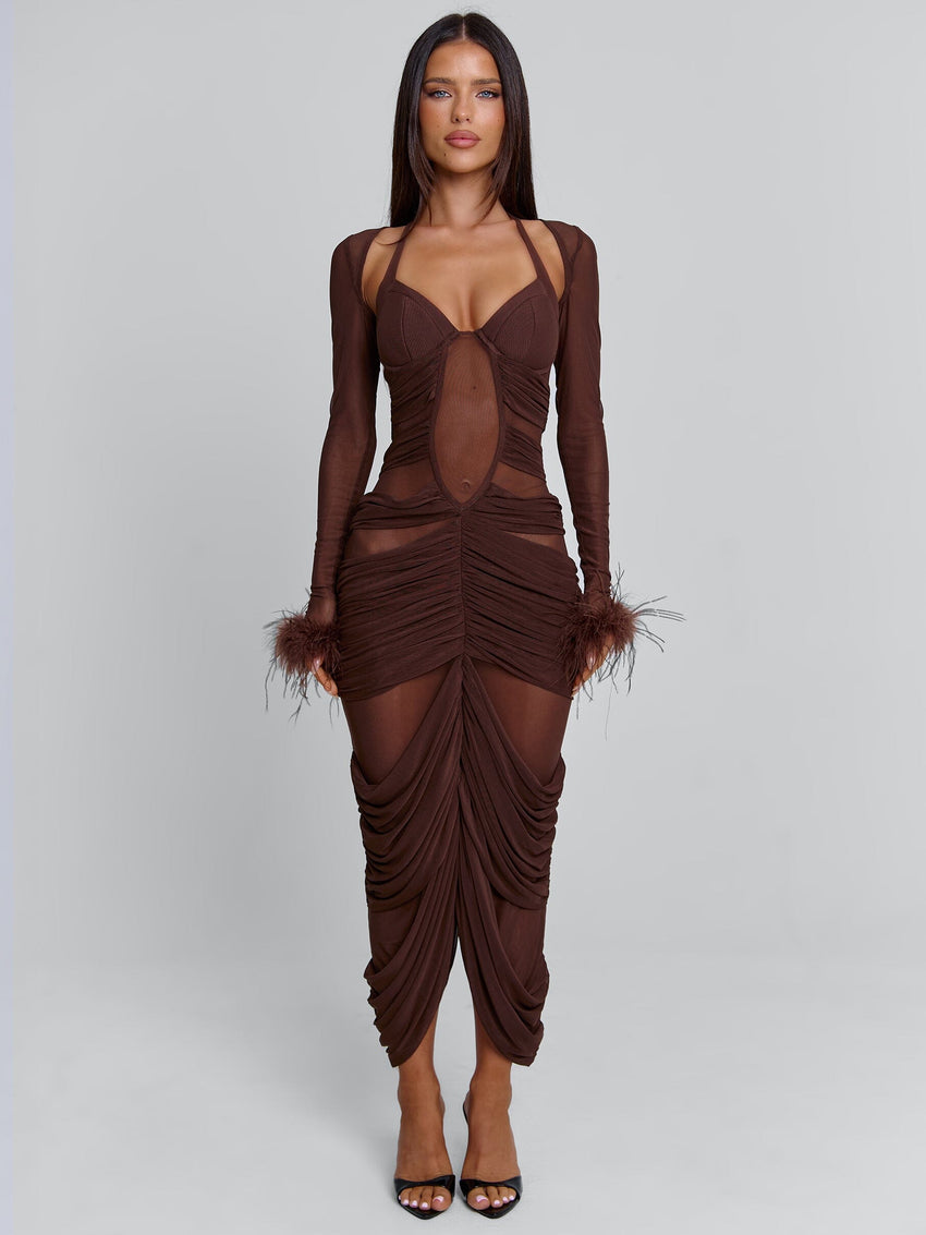 Cherrey Maxi Dress Chocolate