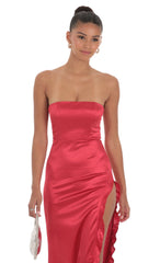 Satin Corset Maxi Dress in Red