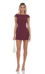 Pinstripe Back Bow Dress In Wine