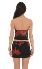 Mesh Floral Skirt in Black