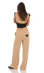 Heart Pocket Sweatpants in Tan