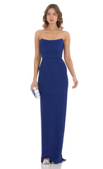Corset Strapless Maxi Dress in Blue