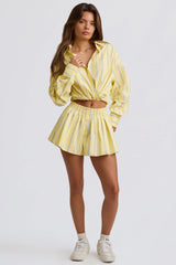 Cotton Poplin Stripe Pleated Shorts In Yellow Stripe