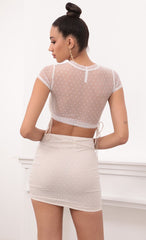 Two Piece Set in White Dotted Mesh