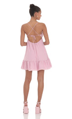 Front Tie Babydoll Dress in Pink
