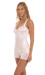 Hook and Eye Romper in Pink Swirl
