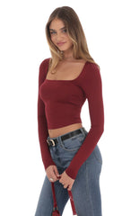 Scoop Neck Long Sleeve Top in Burgundy