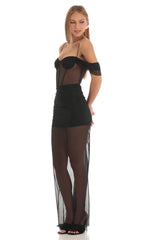 Mesh Corset Maxi Dress in Black