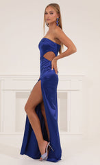 Satin Cutout Corset Maxi in Blue