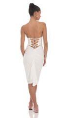 Corset Strapless Midi Dress in White