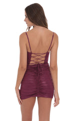 Foil Bodycon Corset Dress in Plum