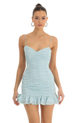 Crepe Ruched Bodycon Dress in Turquoise