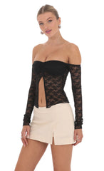 Off Shoulder Lace Flyaway Top in Black