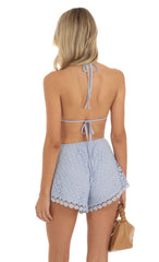 Cutout Crochet Romper in Blue