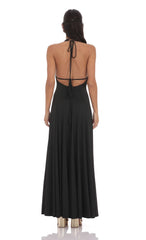 Shell Embellished Plunge Neck Maxi Dress in Black