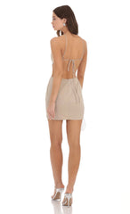 Rhinestone Halter Cutout Dress in Nude