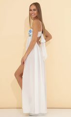 Crepe Embroidered Maxi Dress in White