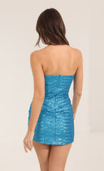 Sequin Off The Shoulder Dress in Blue
