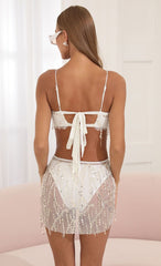 Sequin Fringe Three Piece Set in White