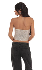 Sequin Strapless Fly Away Top in Champagne