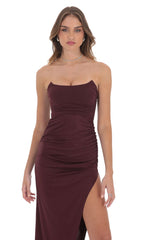 Corset Strapless Maxi Dress in Wine