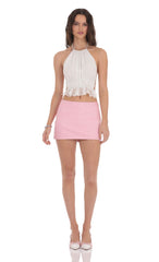 Faux Leather Mini Skort in Pink