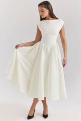 Ivory Moire Satin Midi Dress