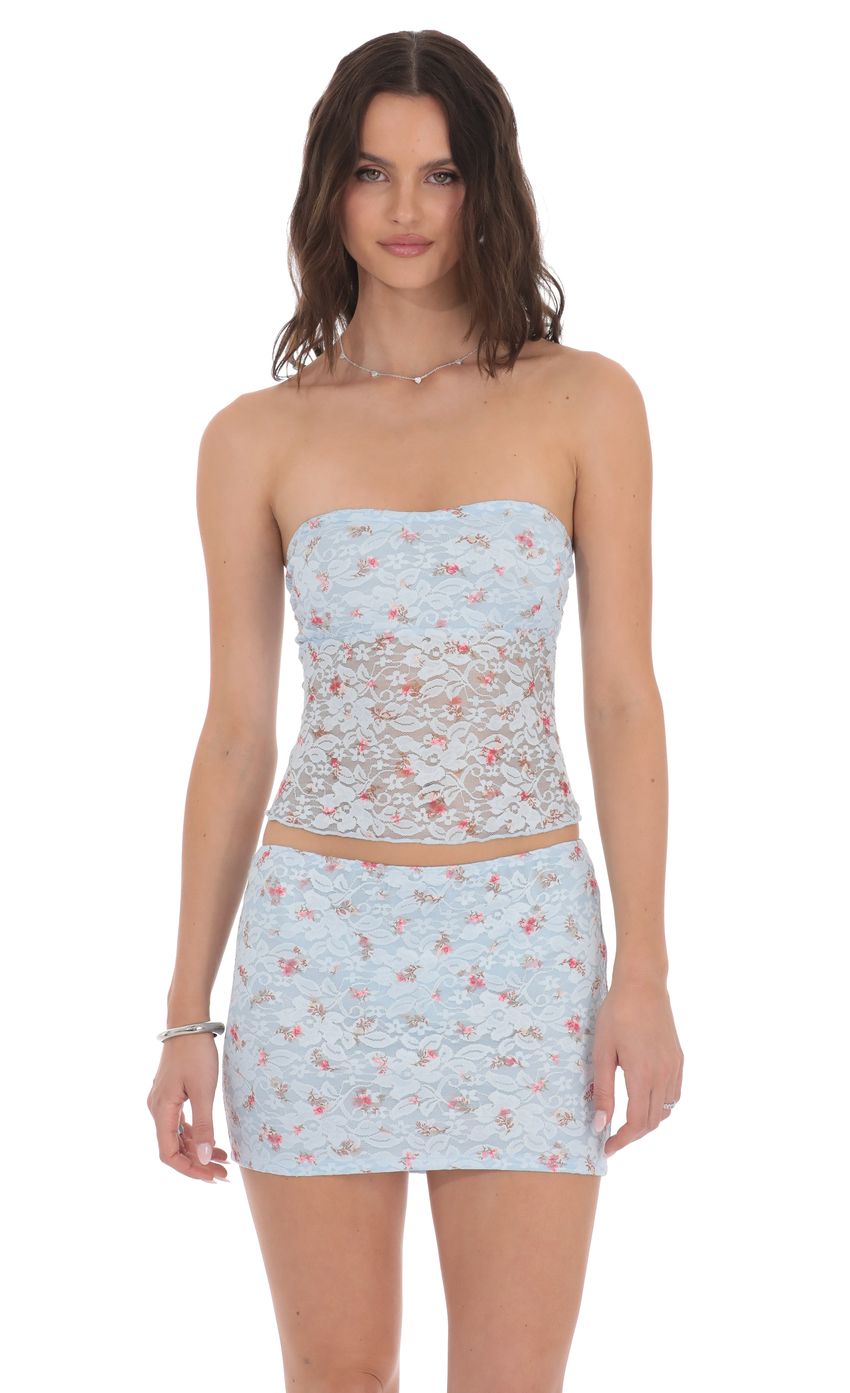 Floral Lace Bodycon Two Piece Set in Blue