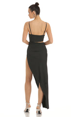 Glitter Cutout High Slit Maxi Dress in Black