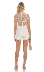 Sheer Mesh Lace Romper in White