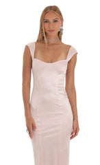 Satin Maxi Dress in Pink