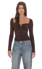 Embellished Long Sleeve Top in Chocolate