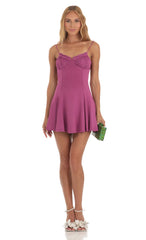 Ruched A-line Dress in Magenta