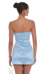 Satin Strapless Bodycon Dress in Blue