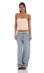 Ruched Lace Top in Pastel Peach