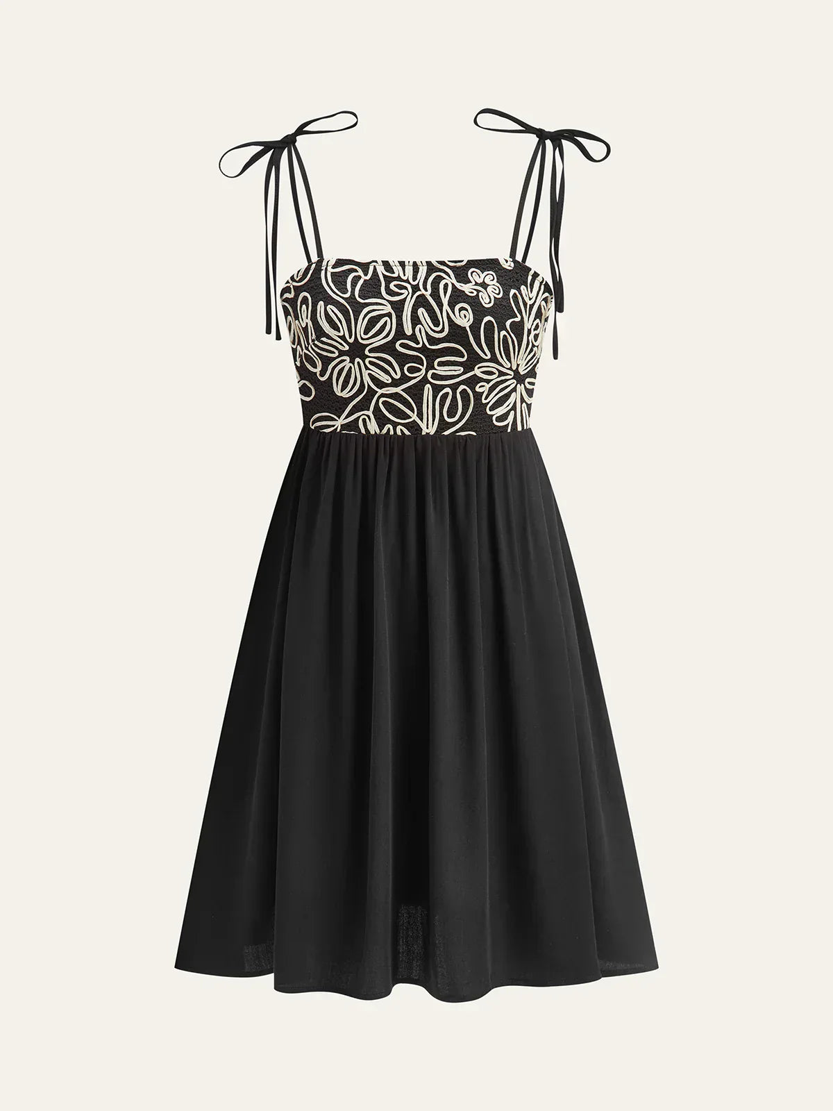 Embroidered Midi Dress With Tie-Up Straps