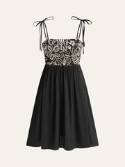 Embroidered Midi Dress With Tie-Up Straps